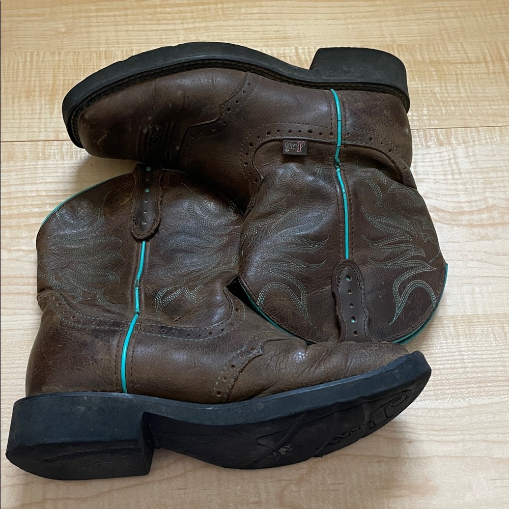 Justin Gypsy women's brown leather turquoise stitching rubber sole 7.5B - Picture 8 of 10